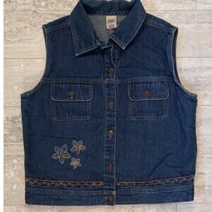 High Sierra dark wash denim y2k floral embroidered western button vest SIZE S‎